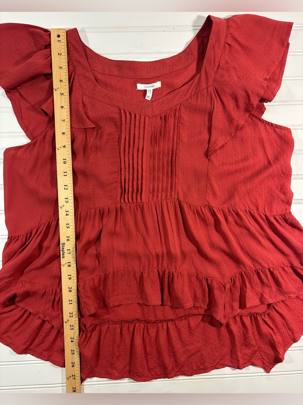 Maurices Ruffled Babydoll Blouse Cap Sleeve Rust Red Womens Size XXL Flowy Boho - Picture 12 of 16